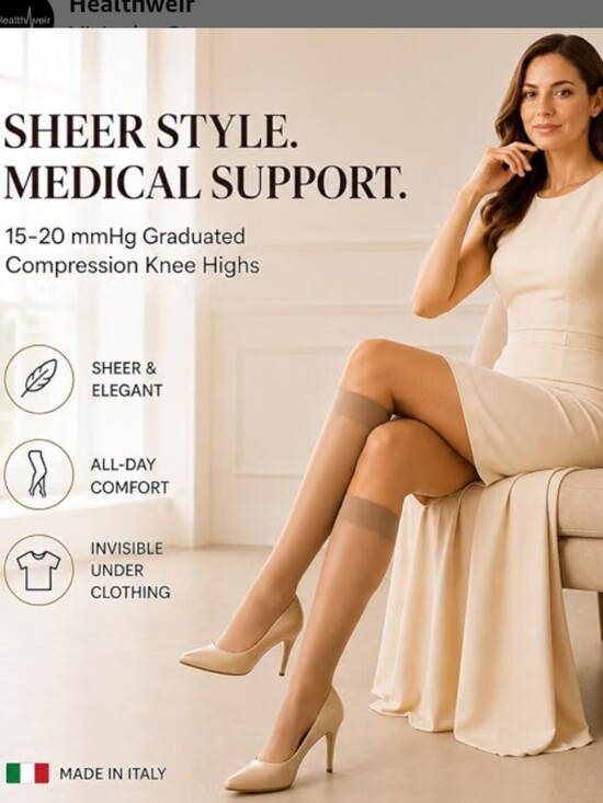 Relaxsan/ Italy Accessories - Women's light compression knee highs. Sz 5. Xl, light beige- made in Italy